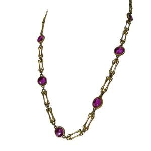 MCM Gold Purple Glass Beads Gold Links Opera Length Costume Jewelry Necklace